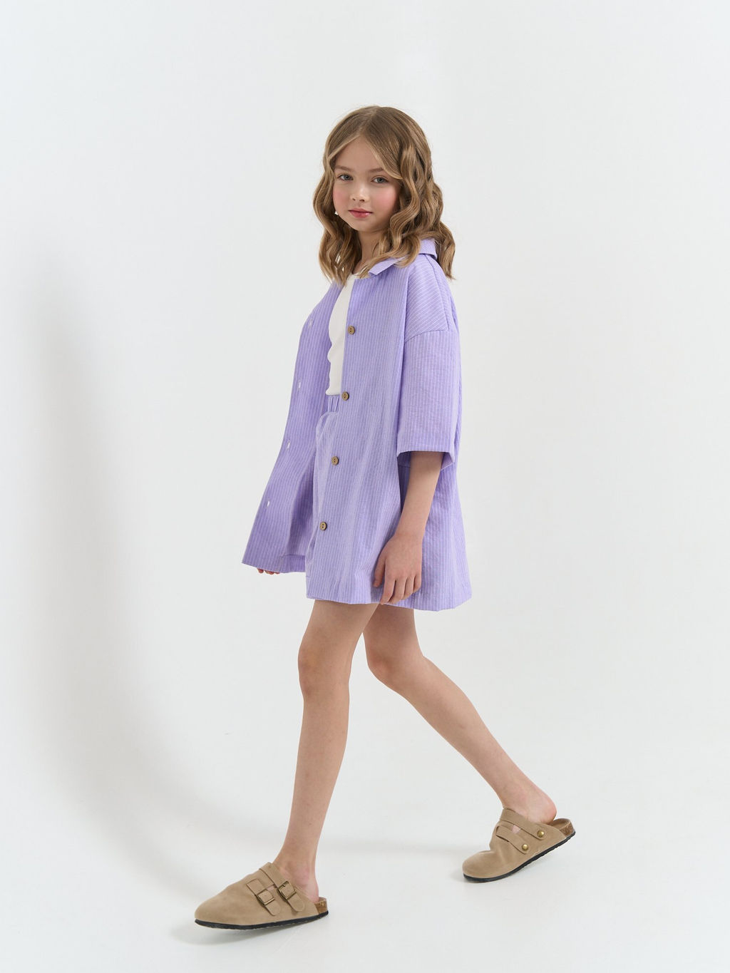 Рубашка хлопковая Лаванда с коротким рукавом 7+ - Bungly фото 6