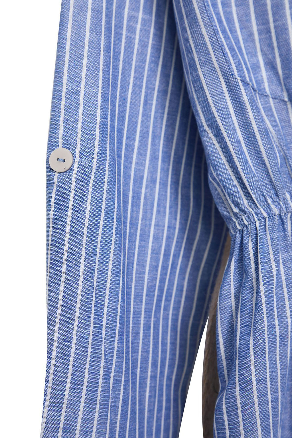 Mavi Kemerli Cizgili Midi Dokuma Gomlek Elbise TWOSS25EL00063