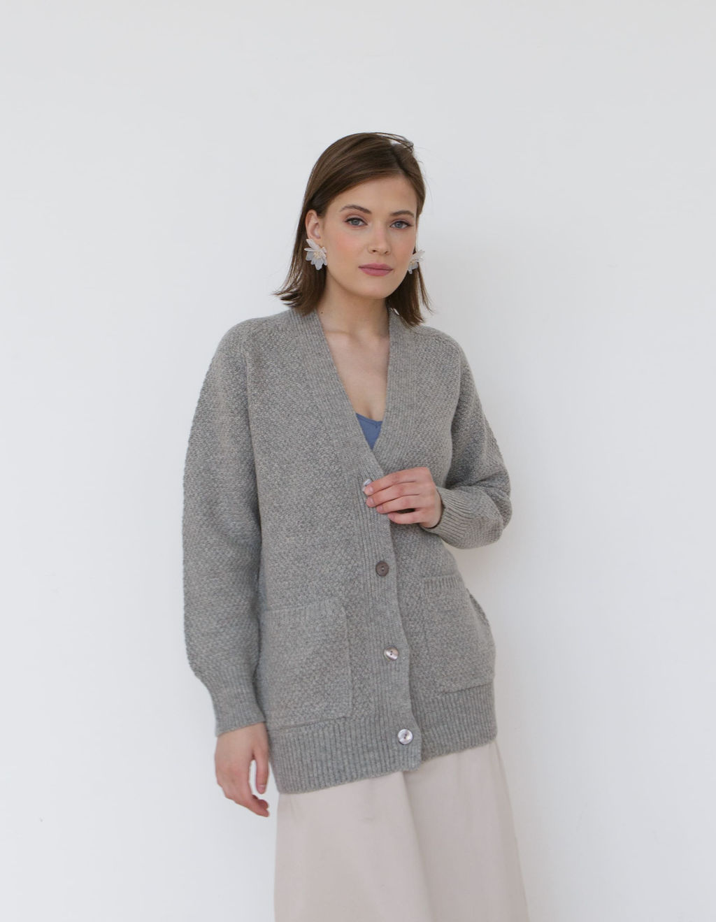 Джемпер из 100% шерсти серый 5W04012