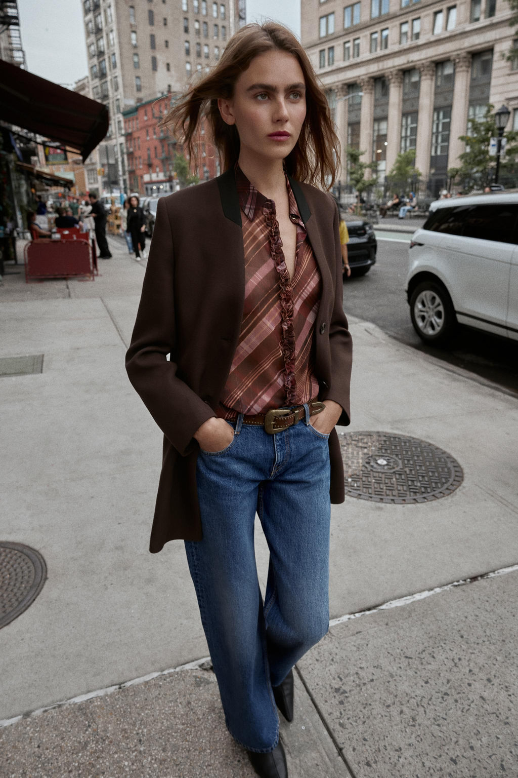 SEMI-SHEER CHECK BLOUSE - Zara фото 5