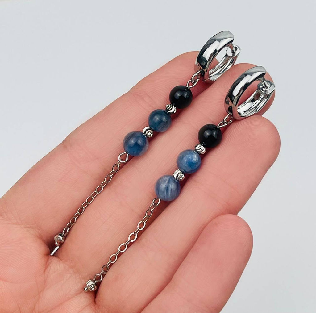 Серьги из Кианита и Турмалина с цепочкой
