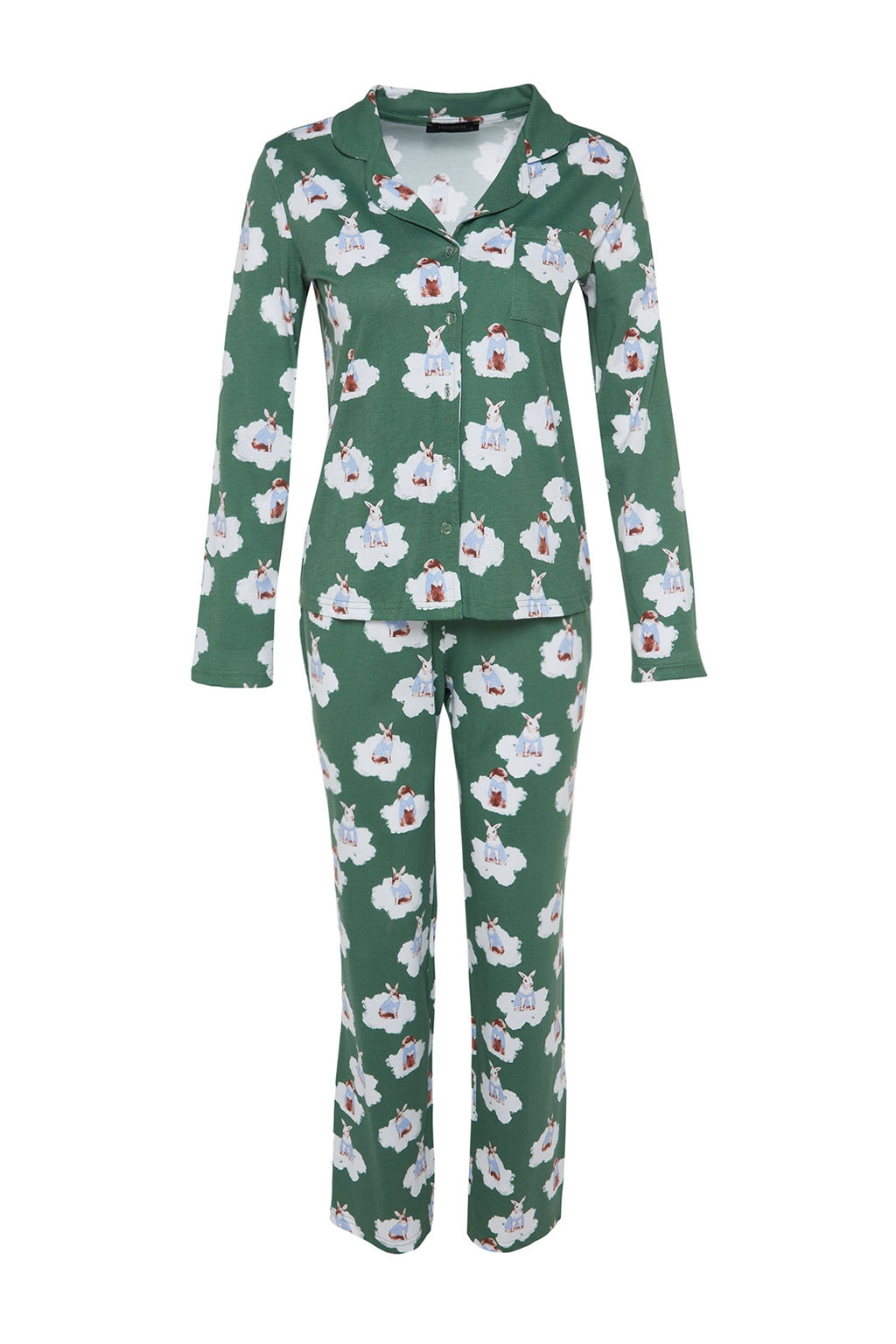 Trendyolmilla Ekru %100 Pamuklu Ay?c?kl? Gomlek-Pantolon Orme Pijama Tak?m? THMAW24PT00002  фото 23