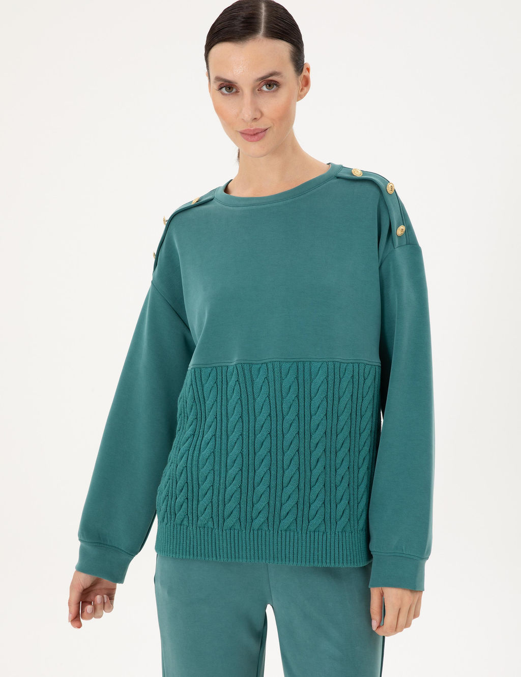 Koyu Ye_il Regular Fit Modal Kuma_ Sweatshirt - Pierre cardin фото 3