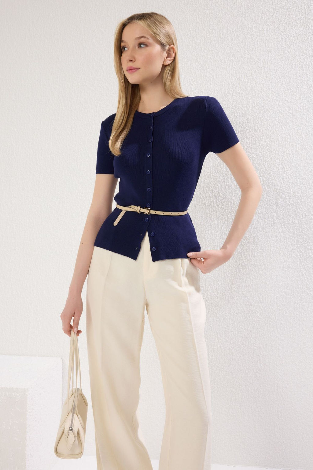 Lacivert Bisiklet Yaka Ince Bluz TWOSS25BZ00300