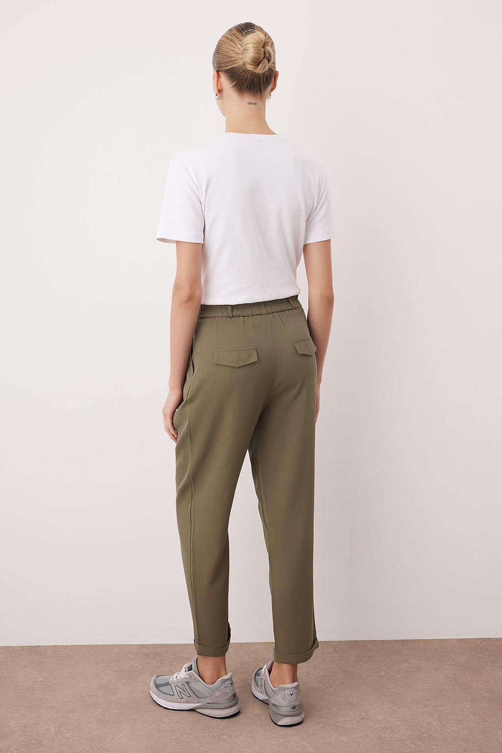 Haki Pilili Beli Lastikli Duble Paca Pantolon TWOAW26PL00125 - Trendyolmilla фото 4