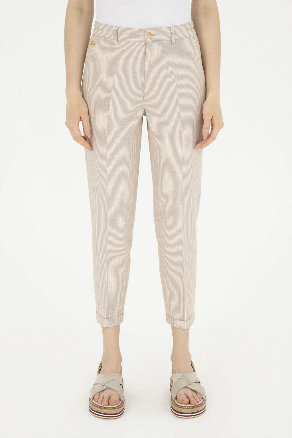 Женские брюки песочного цвета из парусины - U.s. polo assn фото 9