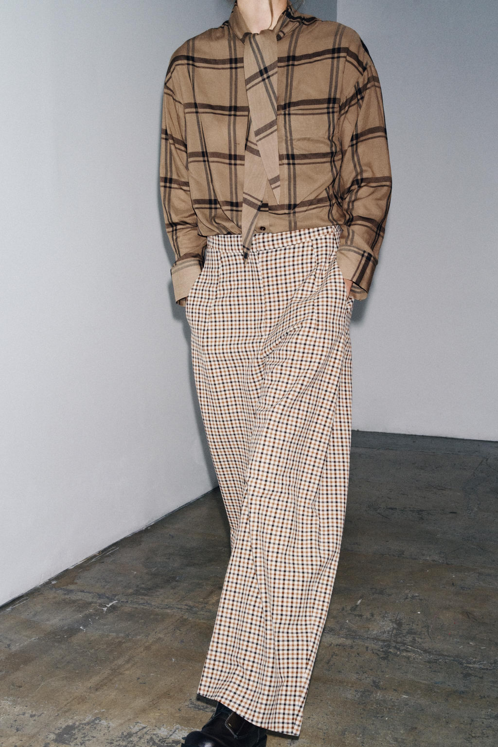 CHECK SHIRT WITH SCARF COLLAR ZW COLLECTION - Zara фото 3