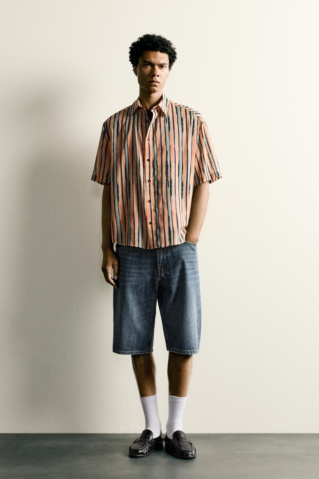 CAMISA RAYAS ALGOD?N - VISCOSA / Salm?n