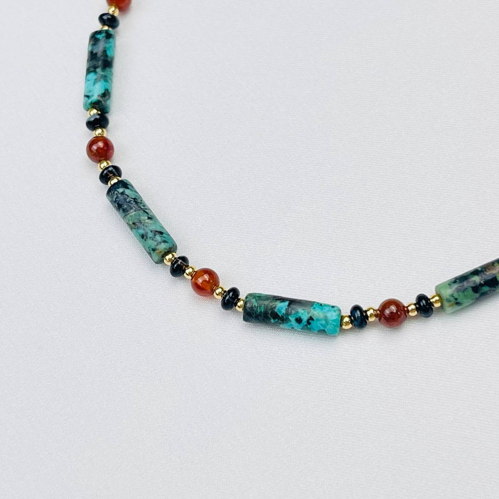 Колье из Хризоколлы,Граната Спессартин и Агата - Радуга самоцветов фото 2