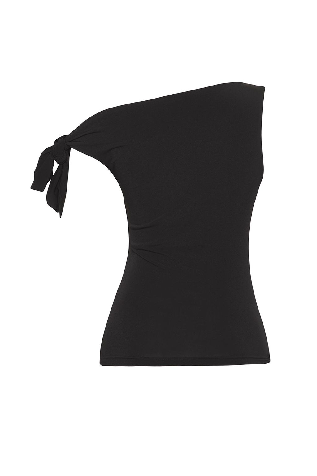 Siyah Asimetrik Yaka Baglama Detayl? Esnek Orme Bluz TWOSS25BZ00400