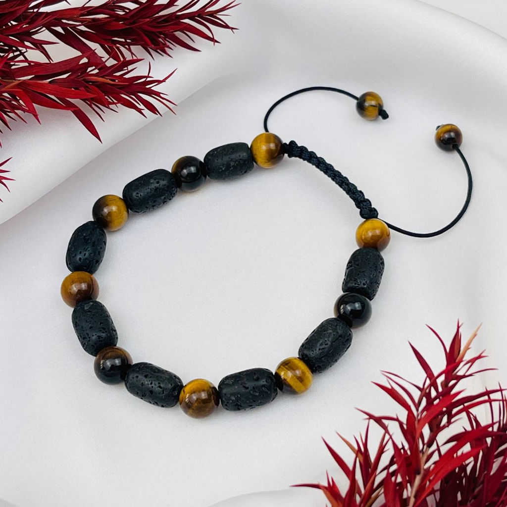 Браслет регулируемый из Лавы и Тигрового глаза от 20 см