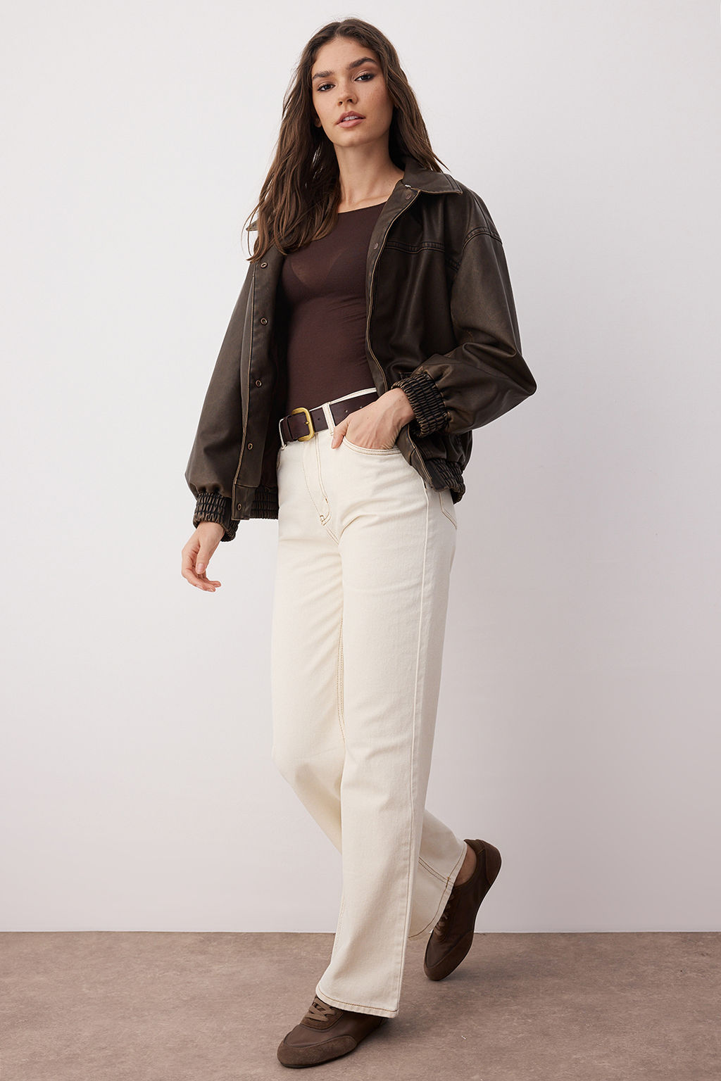 TRENDYOLMILLA Ekru Yuksek Bel Wide Leg Jeans TWOAW24JE00274  фото 2