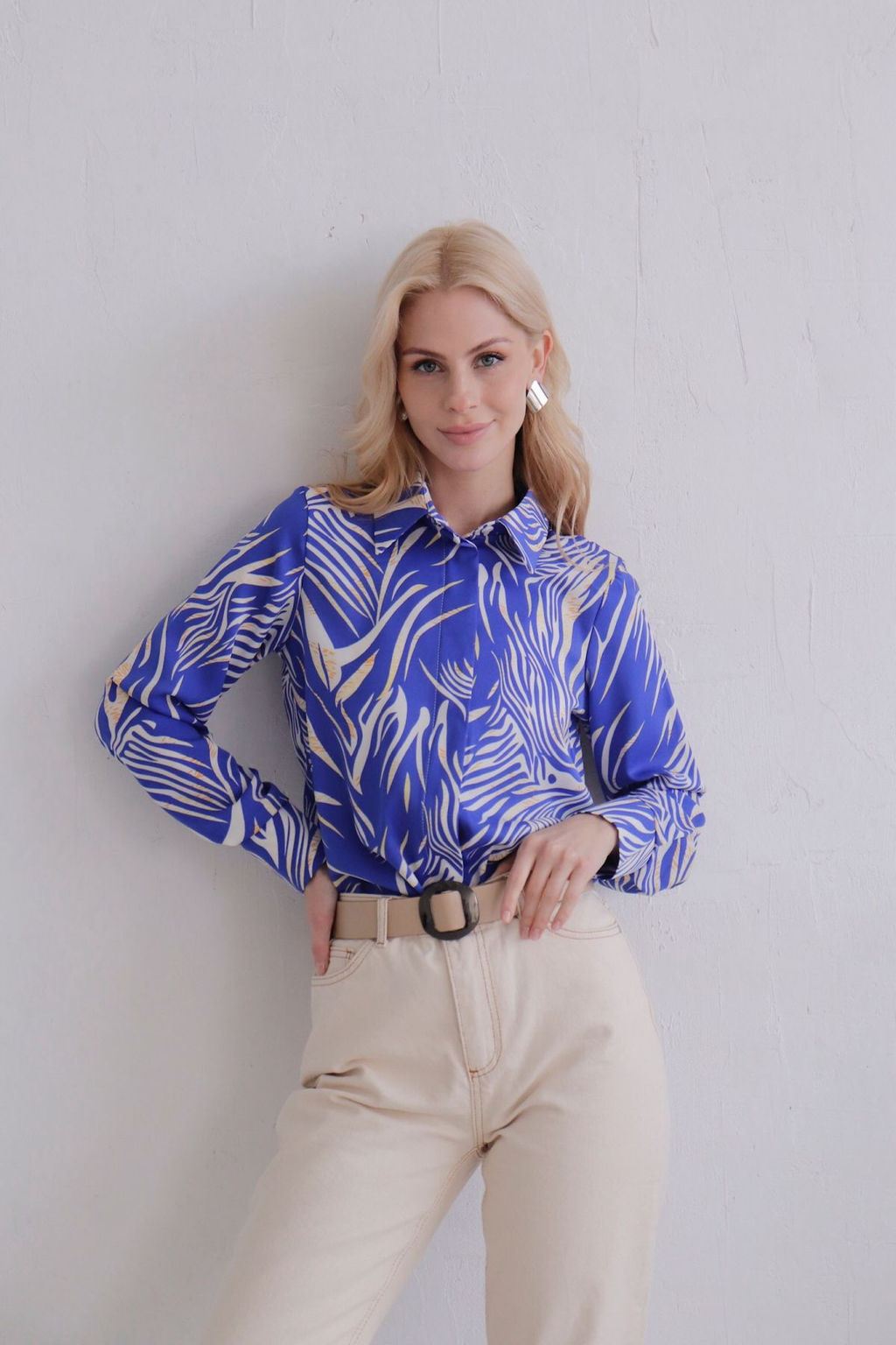 11525 Рубашка с супатной застёжкой синяя с принтом - Martichelli фото 2