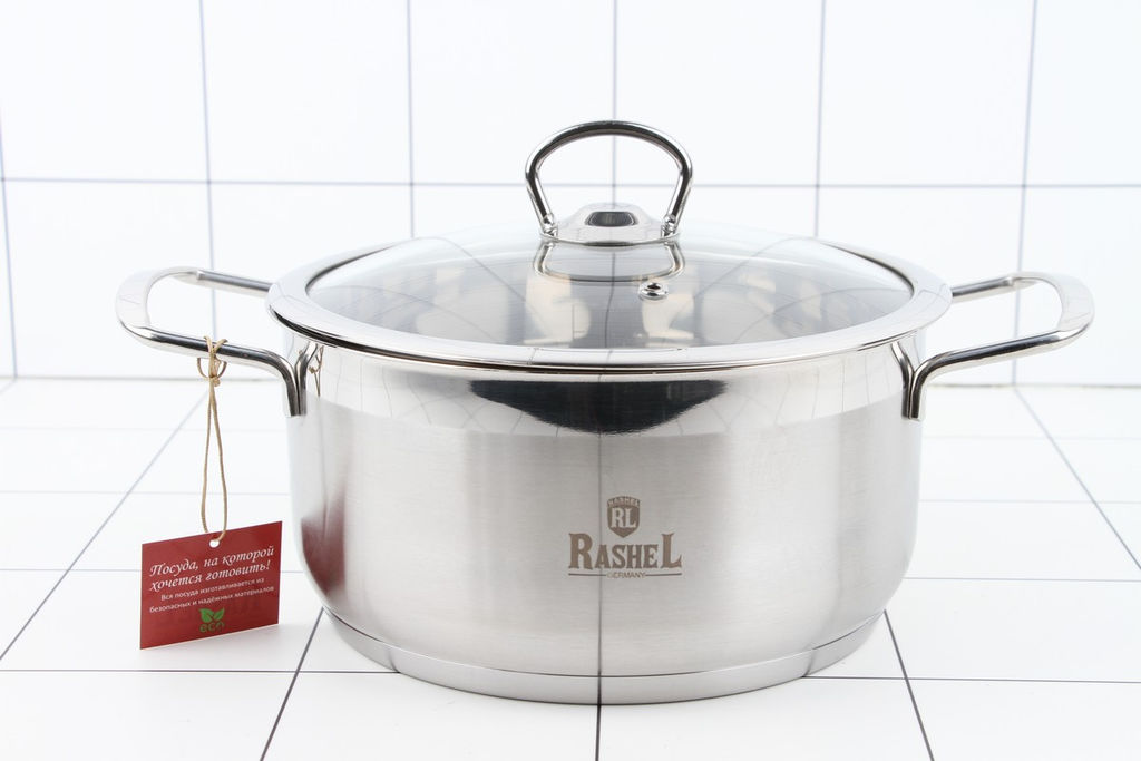Кастрюля 4л из нержавеющей стали со стекл. кр., 22х11см (R-40) /Rashel/  фото 8