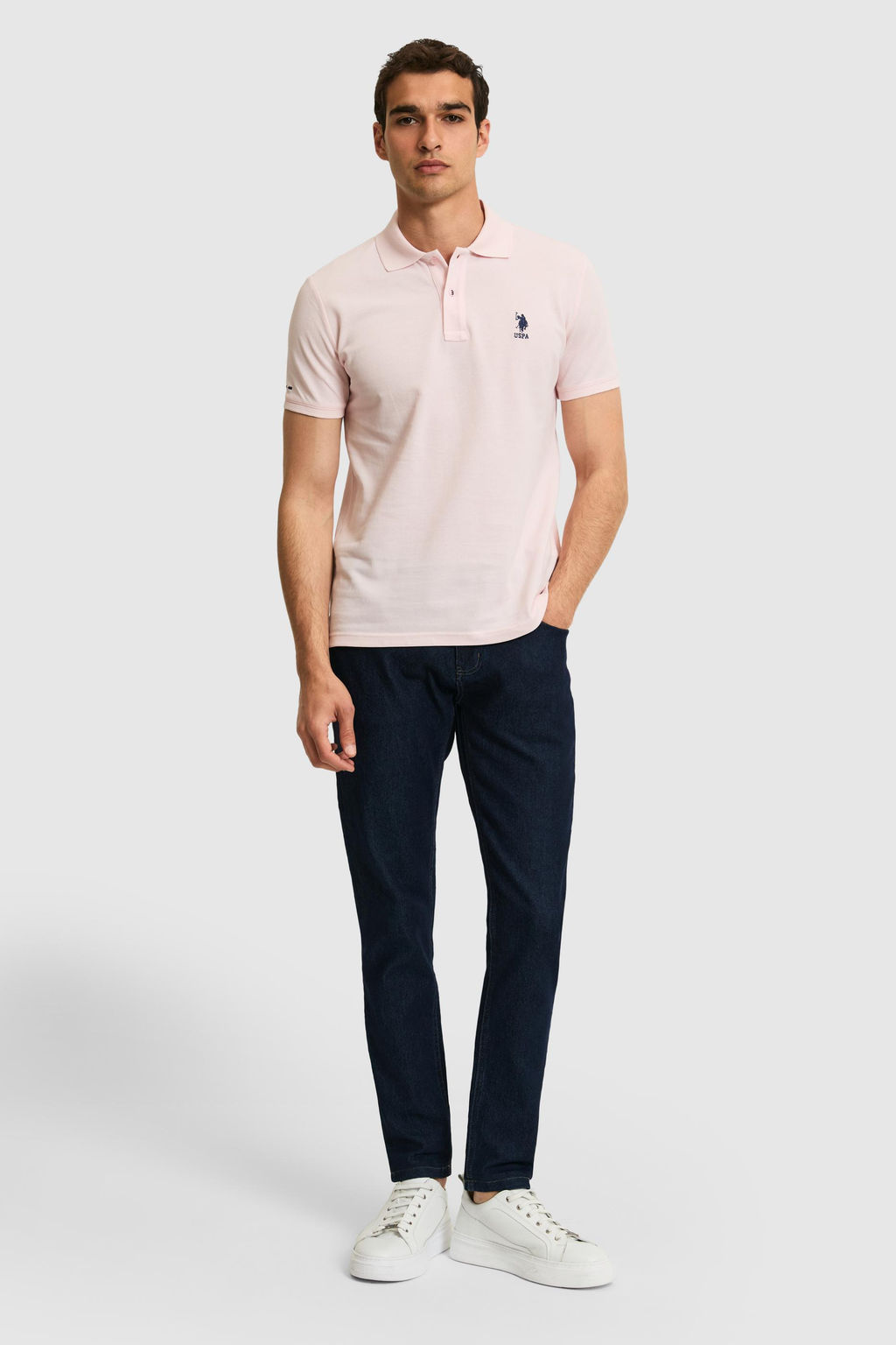 Erkek Slim Fit Polo Yaka A__k Pembe Basic Ti__rt