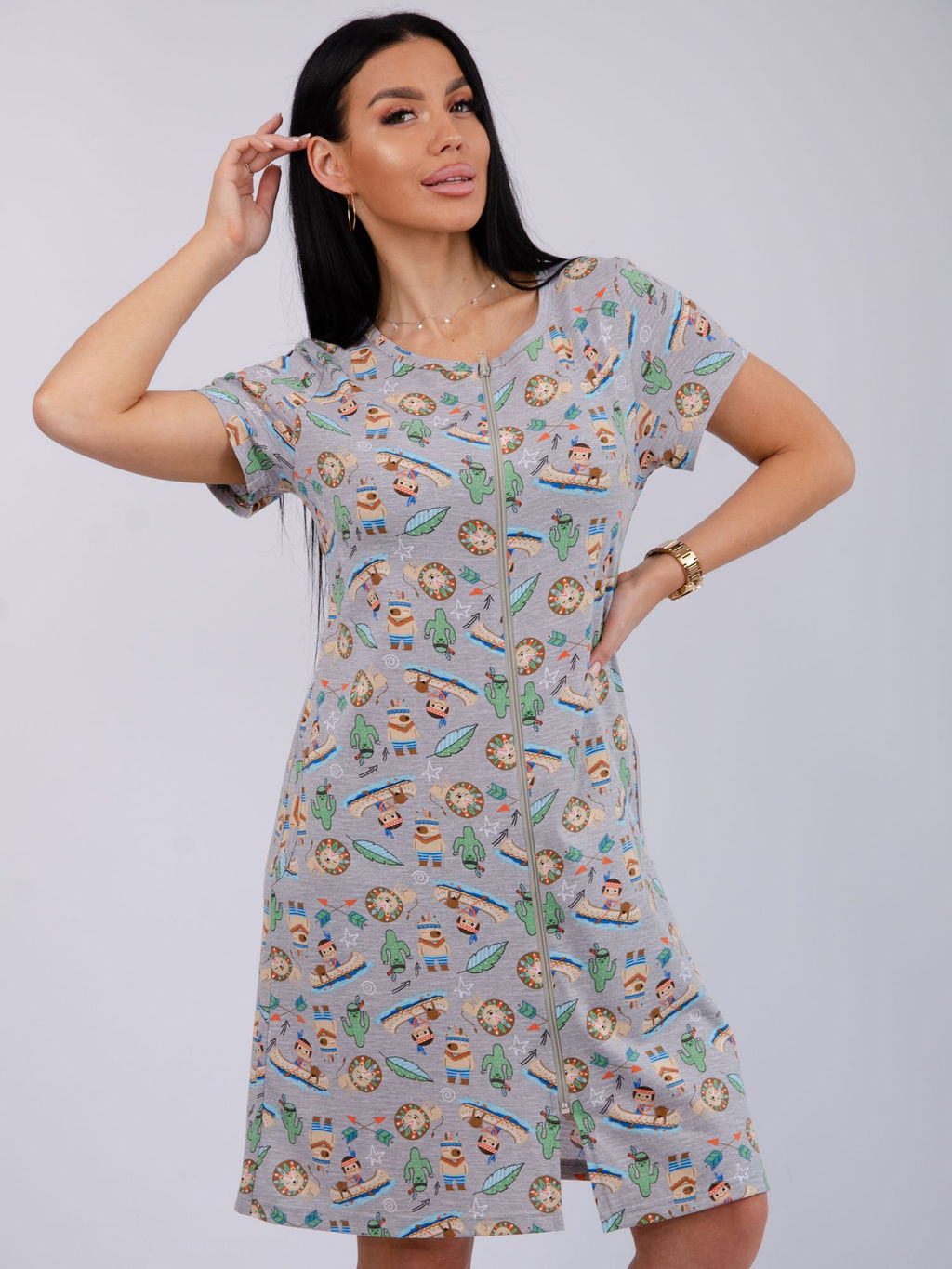 Халат "Красотка 8" серый, трикотаж