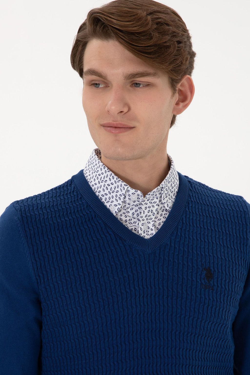 Erkek Slim Fit V Yaka _ndigo Basic Kazak - U.s. polo assn фото 2