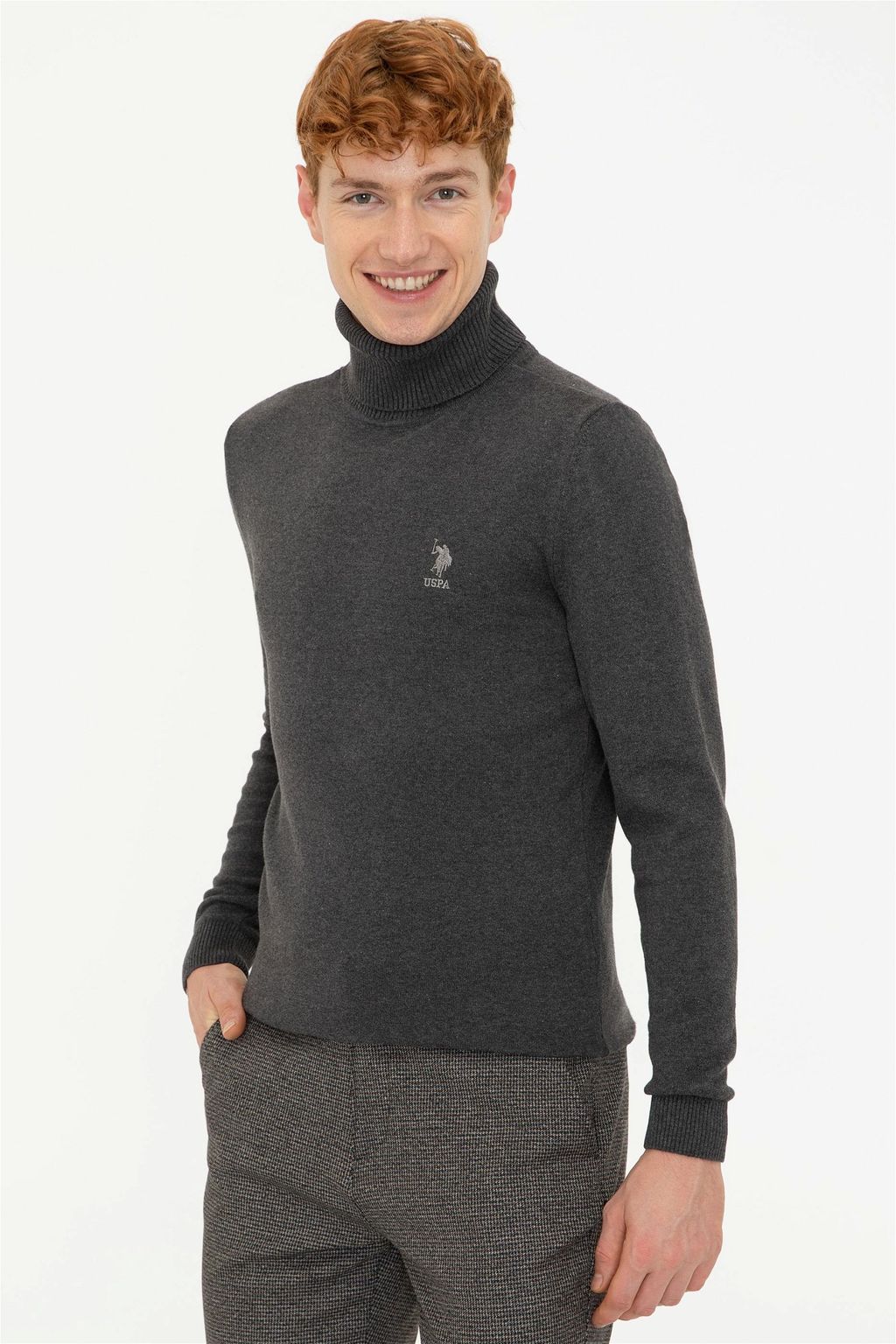 U. S. Polo Assn / Мужской базовый свитер антрацитового меланжа - U.s. polo assn фото 3
