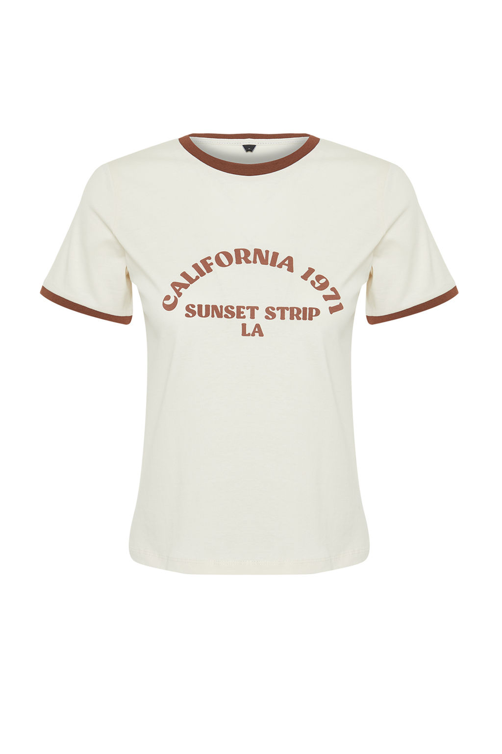 TRENDYOLMILLA Ekru %100 Pamuk Slogan Bask?l? Kontrast Biye Detayl? Orme T-Shirt TWOSS24TS00105  фото 15