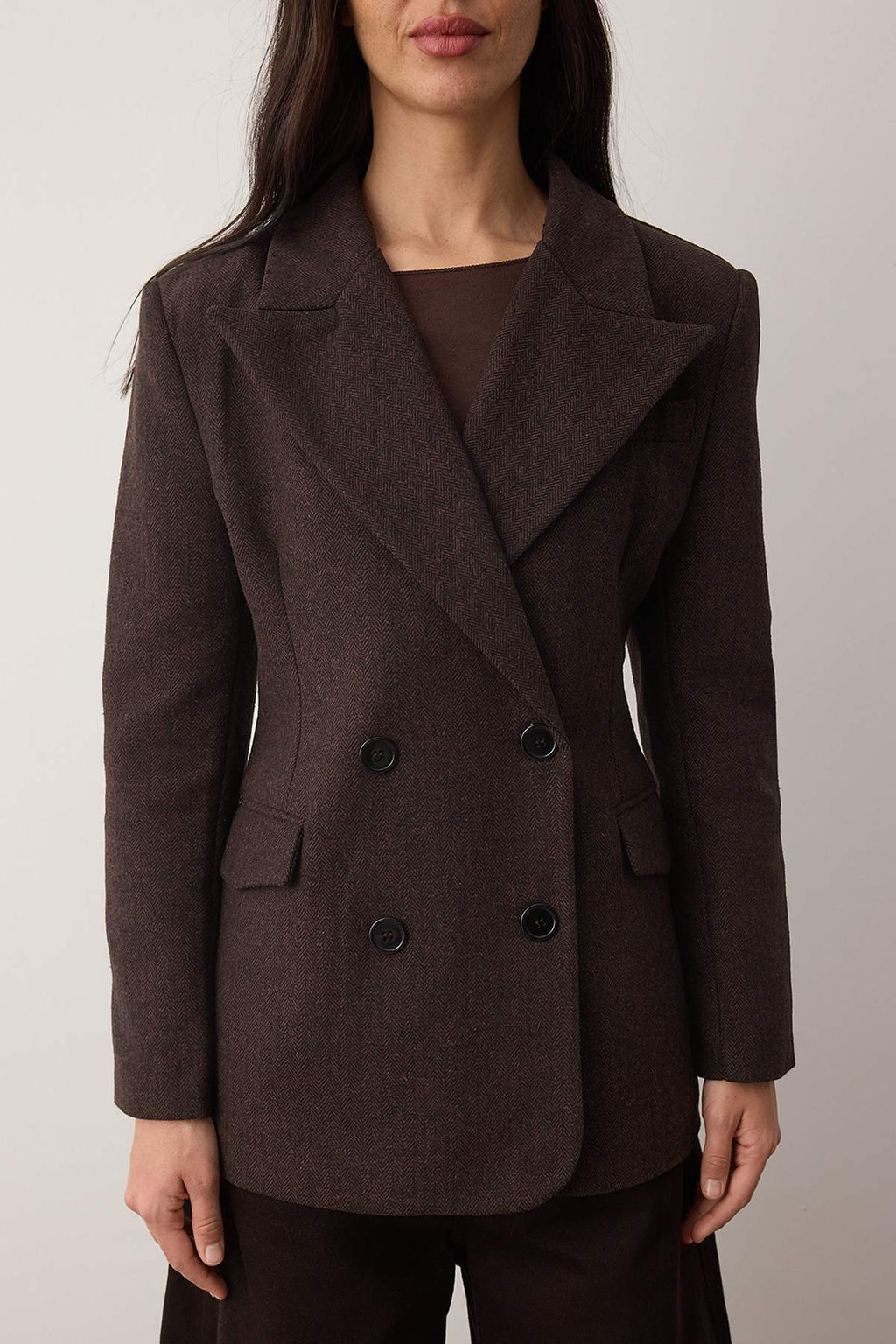 Lacivert Kase Bal?ks?rt? Kruvaze Kapama Normal Kal?p Dokuma Blazer Ceket TWOAW26BC00037 - Trendyolmilla фото 6