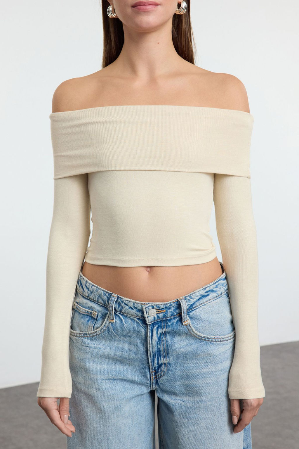 Tas Carmen Yaka Crop/K?sa Esnek Orme Bluz TWOAW25BZ00008