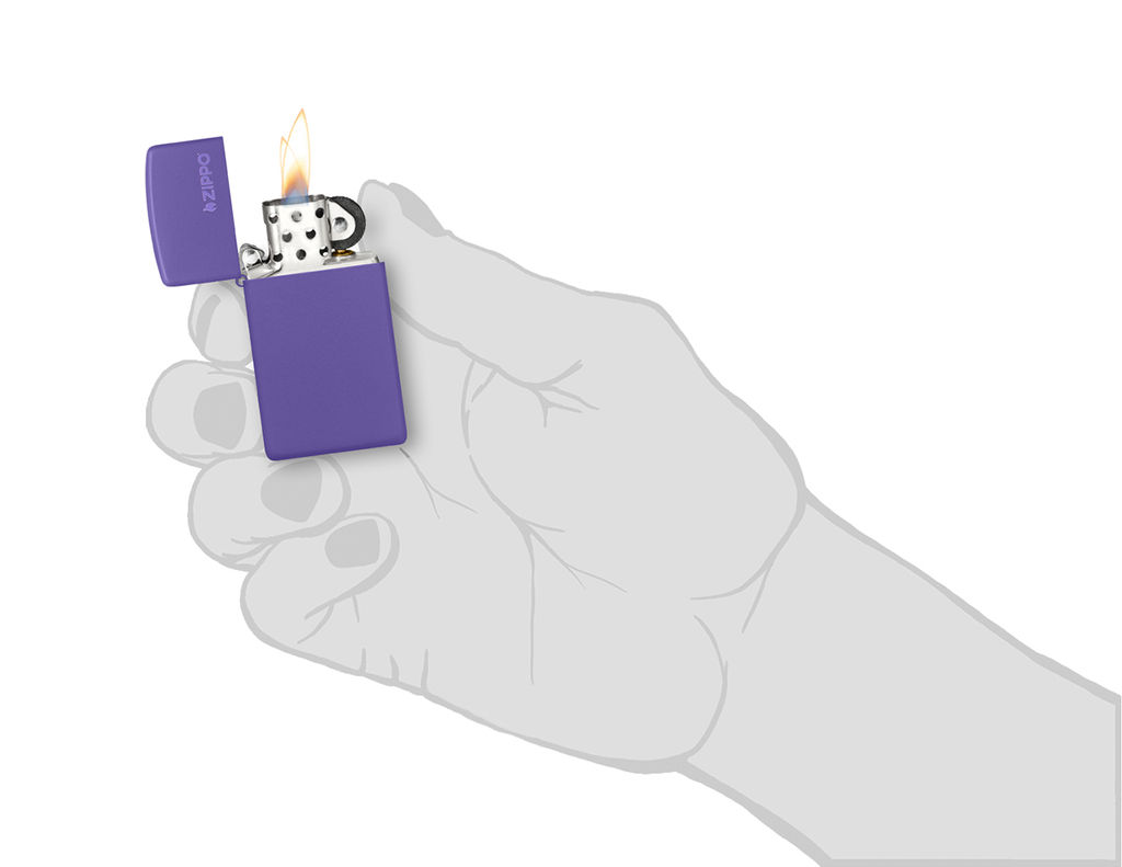 Зажигалка ZIPPO узкая Логотип с фиолетовым матовым покрытием | Slim® Logo Purple Matte 1637ZL