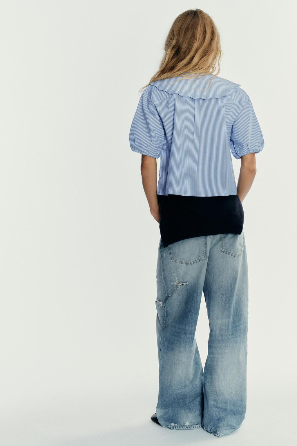 STRIPED EMBROIDERED PETER PAN COLLAR SHIRT - Zara фото 5