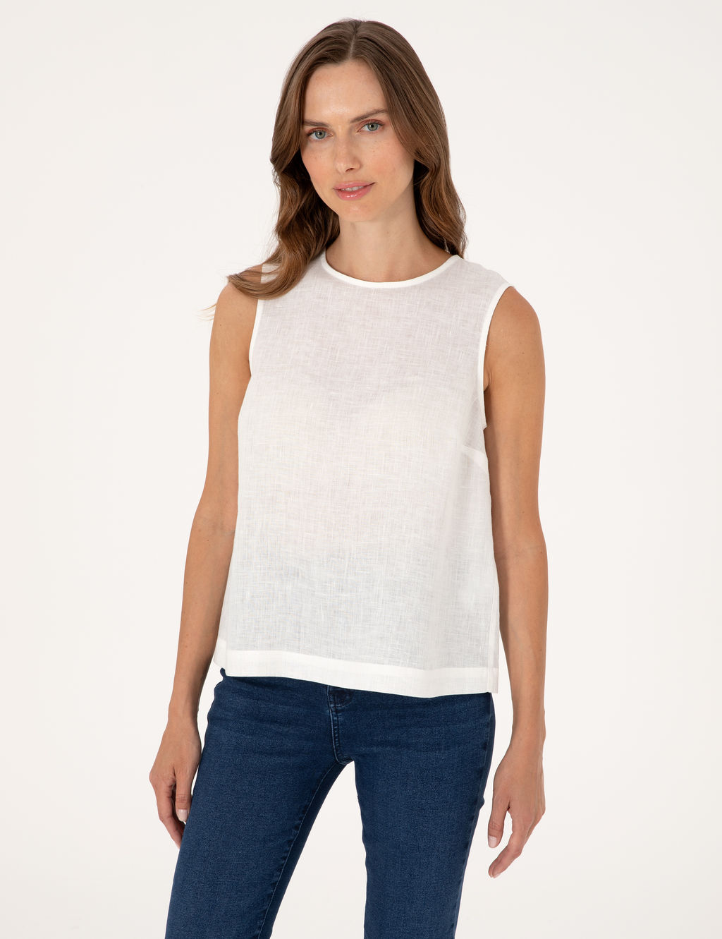 Beyaz Regular Fit Keten Bluz