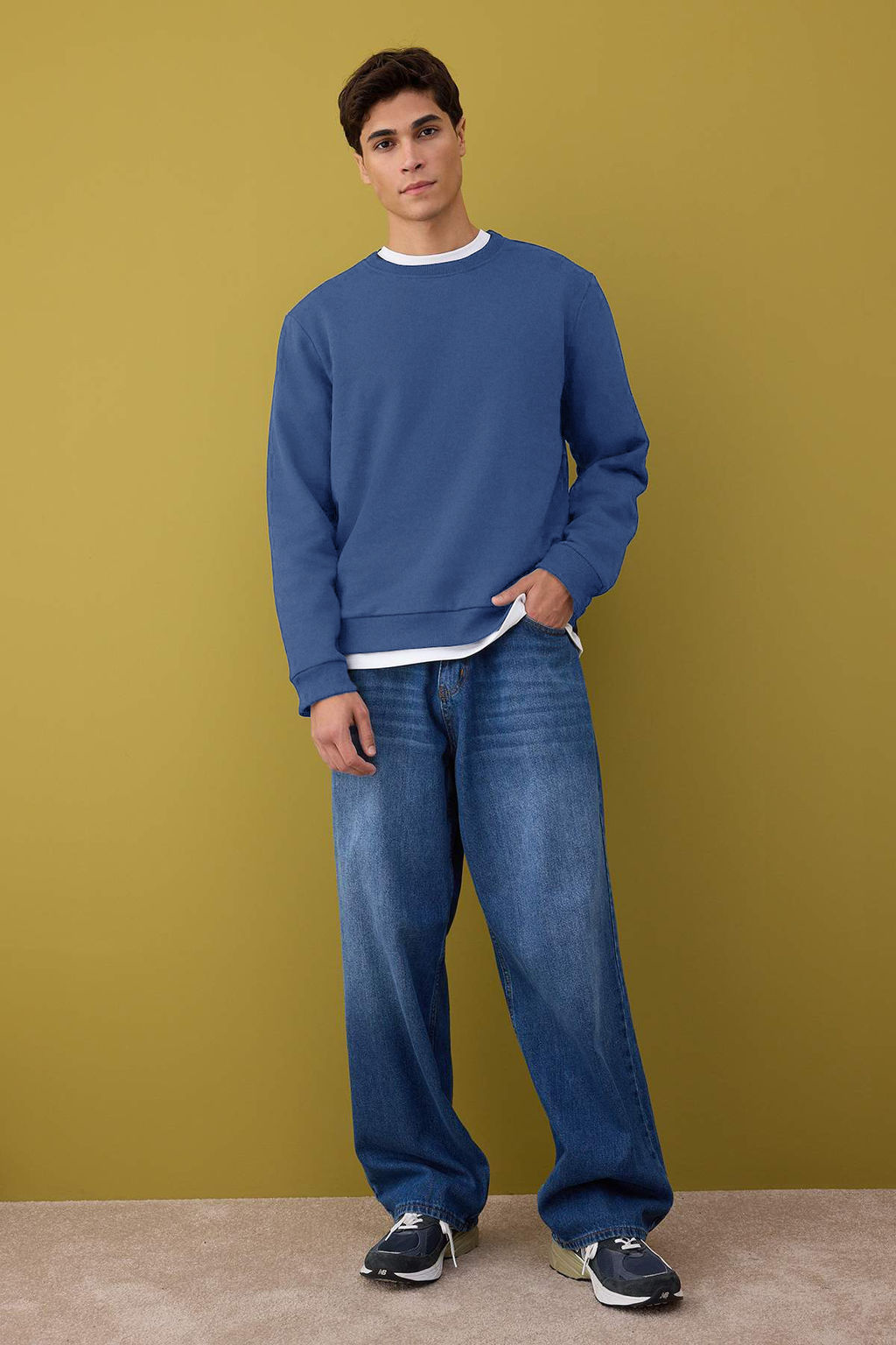 Siyah-Lacivert-Gri Melanj 3lu Paket Regular/Normal Kesim Basic Ici Polar Sweatshirt TMNAW26SW00006