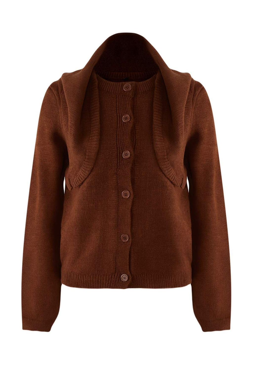 Teen Kahverengi Yumusak Dokulu Genis Kal?p Ekstra Sall? Triko H?rka TWOAW26HI00135