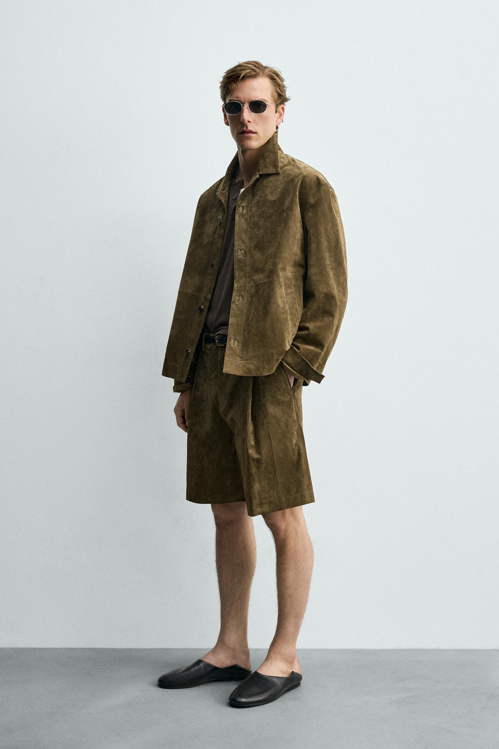 BERMUDA RELAXED FIT PIEL ANTE / Khaki