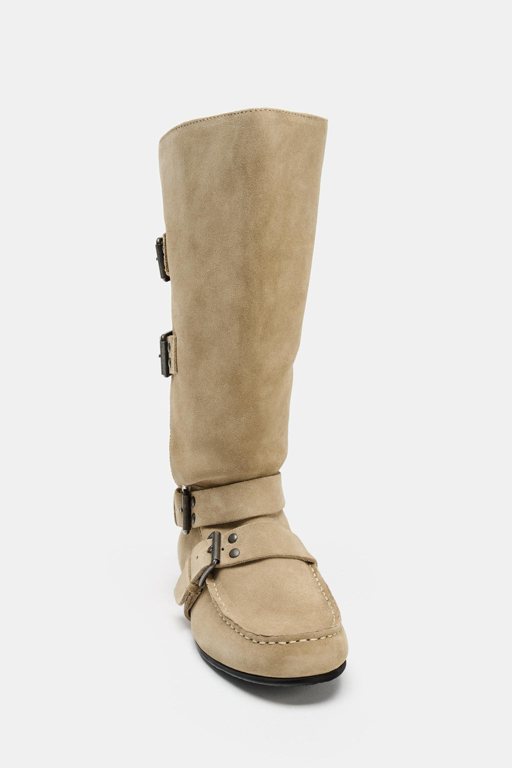 SPLIT SUEDE BUCKLED BOOTS