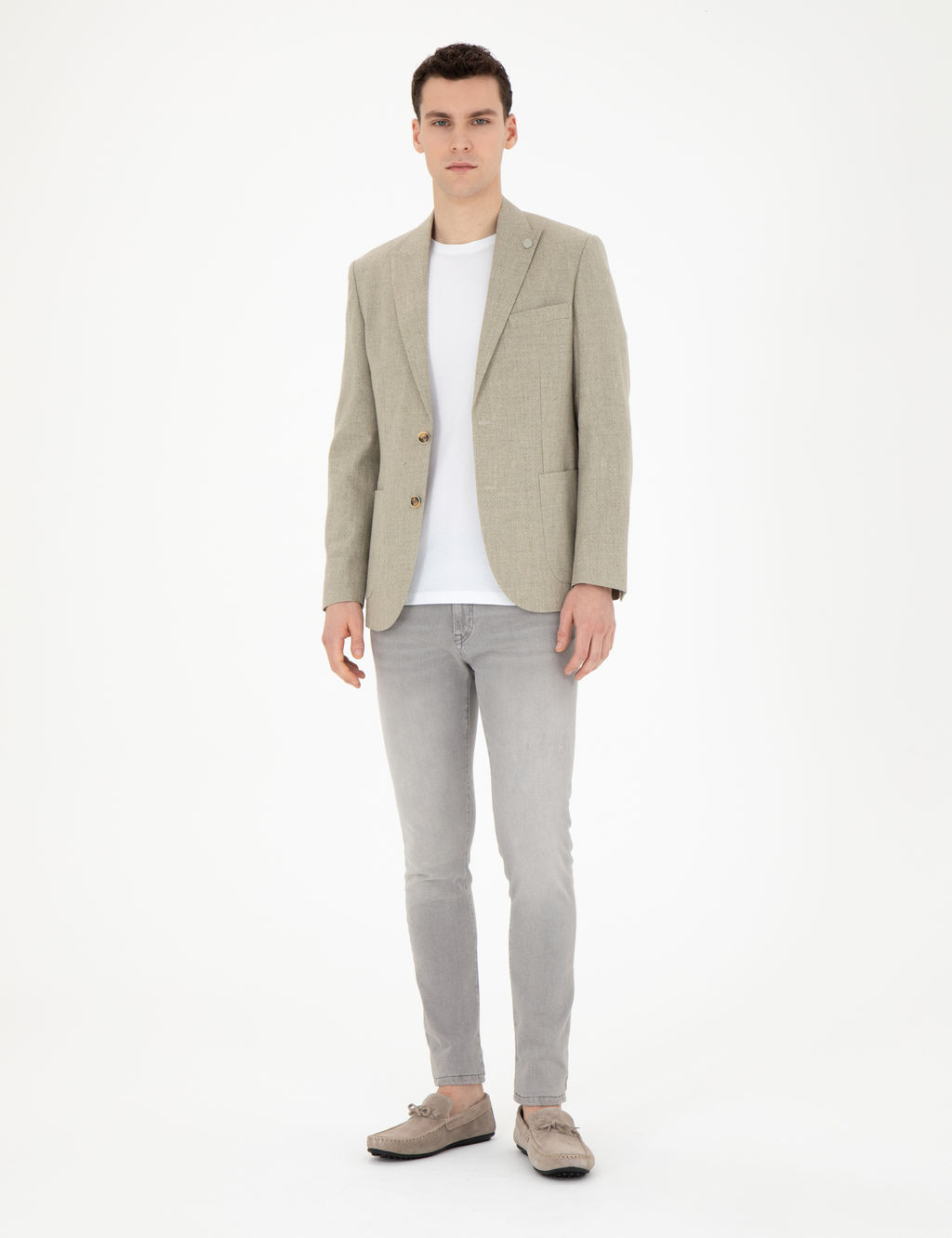 A__k Ye_il Slim Fit Keten Kar___ml_ Ceket
