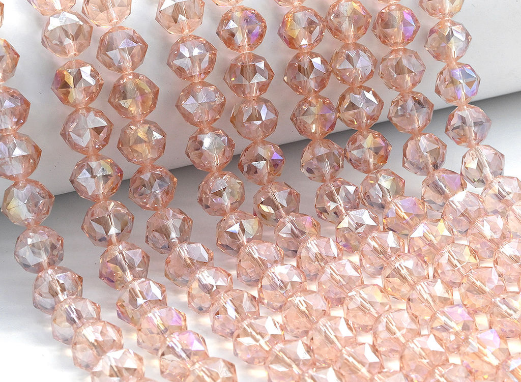 Бусины из циркона шарик с гранями 12мм цв.розовый хамелеон, 40см, 36 бусин Радуга камня