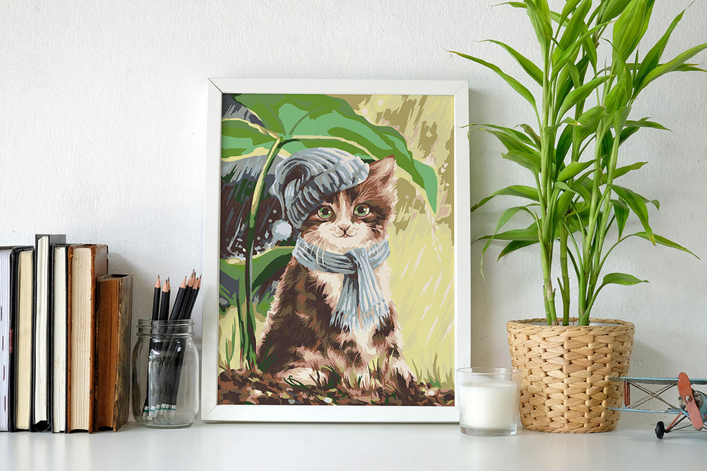 ФРЕЯ PKZ/PM-012 Набор для раскрашивания по номерам (на картоне) 40 х 30 см Котёнок под дождём