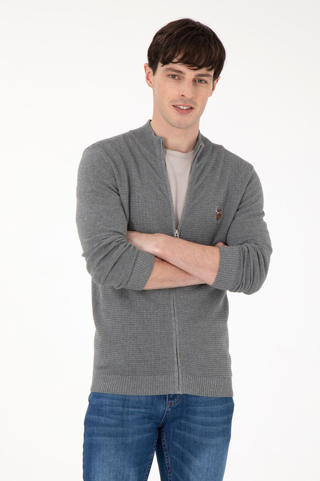 Мужской серый меланжевый базовый трикотажный кардиган Неожиданная скидка в корзине - U.s. polo assn фото 8