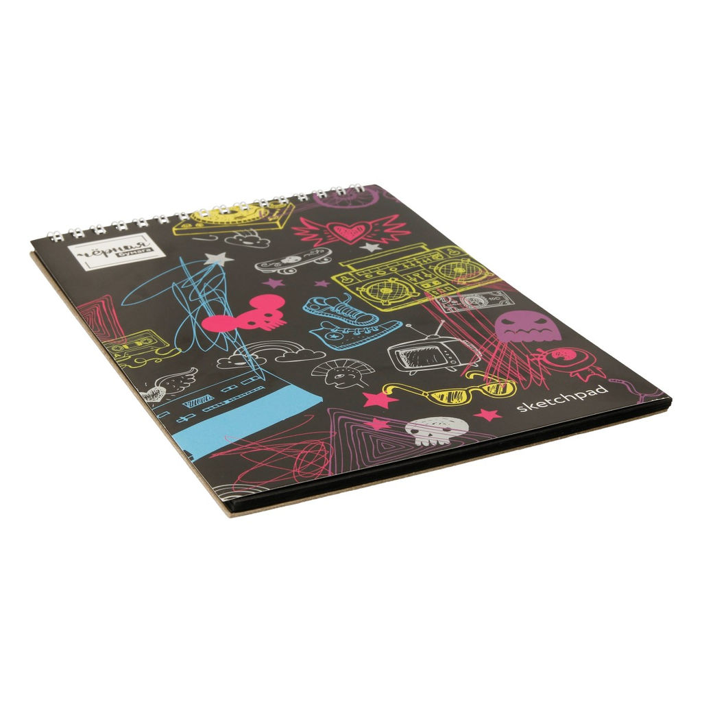 Аква-колор Изостудия IBBS-A5 Альбом для рисования (скетчпад) с черной бумагой 120 г/м2 A5 14 х 20 см на спирали 20 л. 02