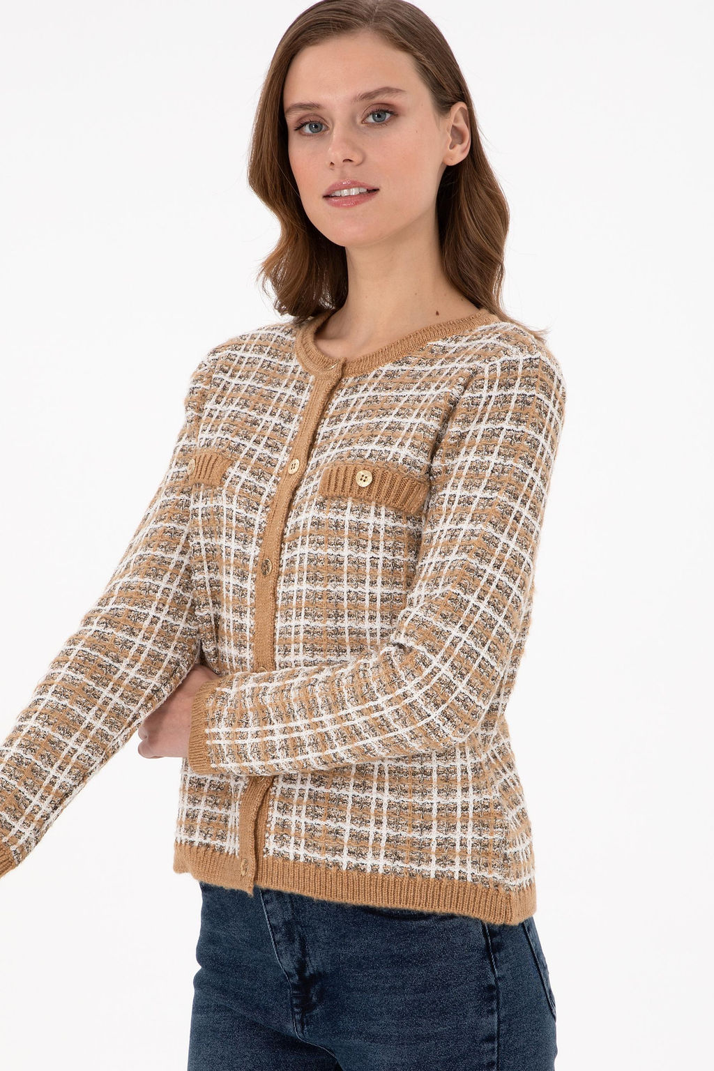 Женский кардиган светло-коричневого цвета из трикотажа Дополнительная скидка 11% в корзине - U.s. polo assn фото 3