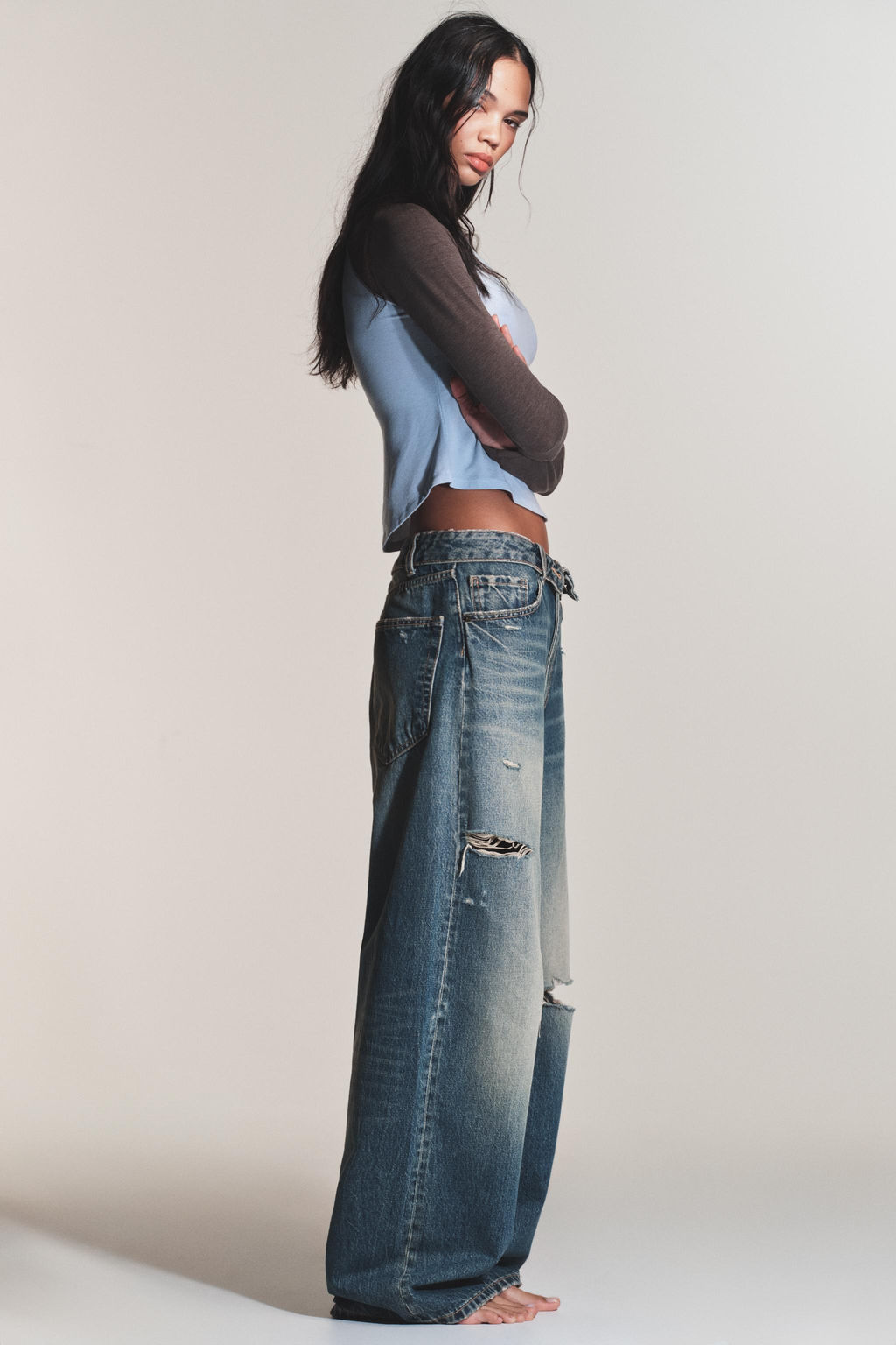 JEANS CINTURA DOBLADA TRF TIRO MEDIO / Azul - Zara фото 3