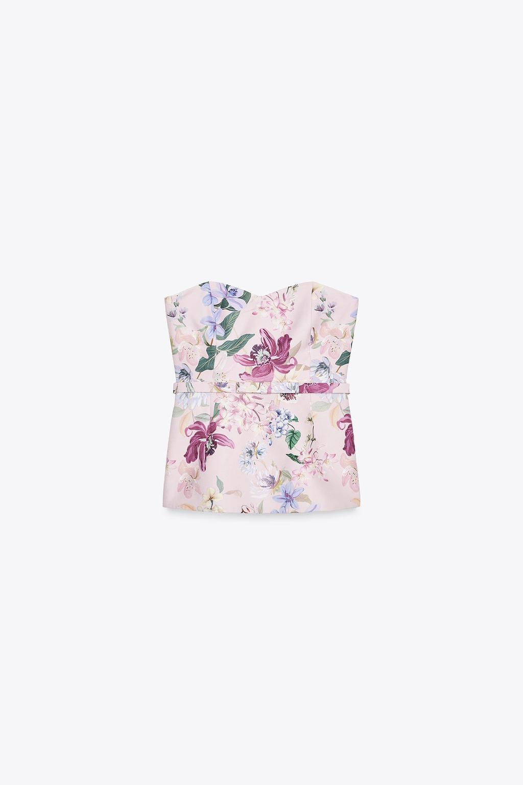 FLORAL PRINT BUSTIER TOP WITH BELT - Zara фото 3