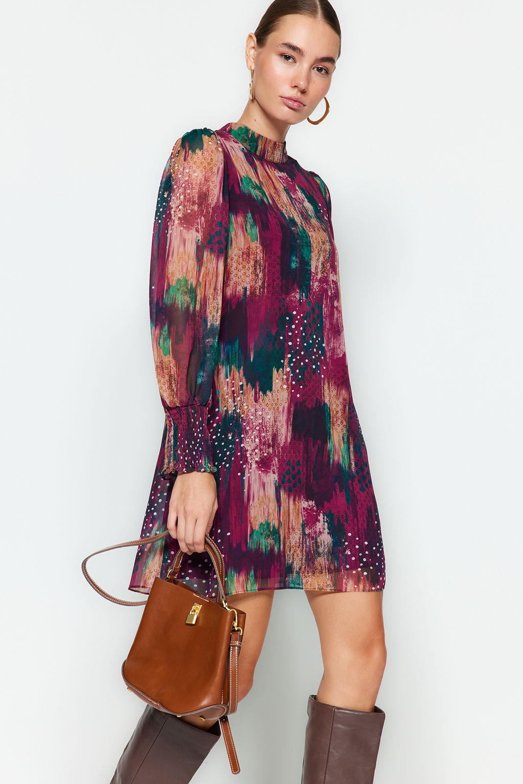 Trendyolmilla Mor Soyut Dokuma K?sl?k Elbise TWOAW24EL00573  фото 4