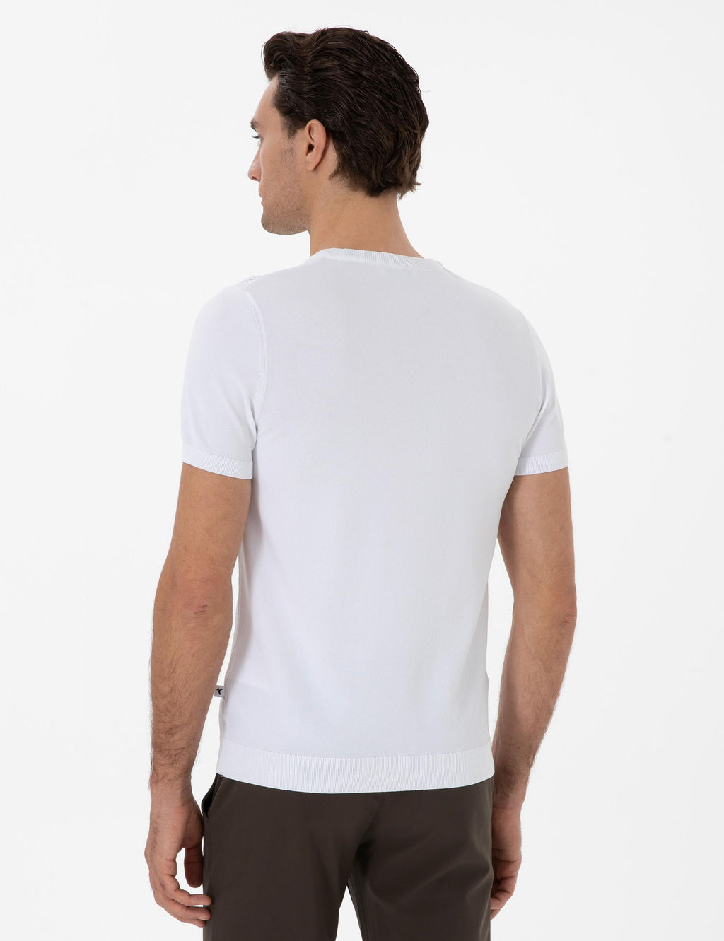 Beyaz Slim Fit Bisiklet Yaka Triko T-shirt