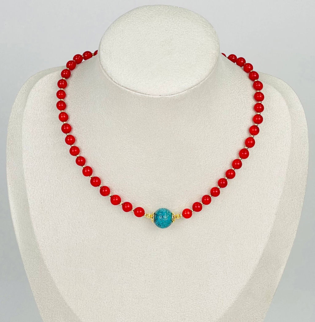 Колье из Коралла и Бирюзы 42 см +