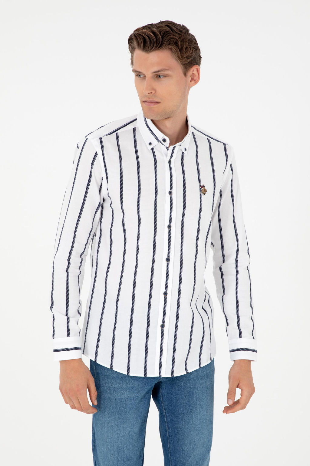 Мужская темно-синяя рубашка с длинным рукавом - U.s. polo assn фото 3