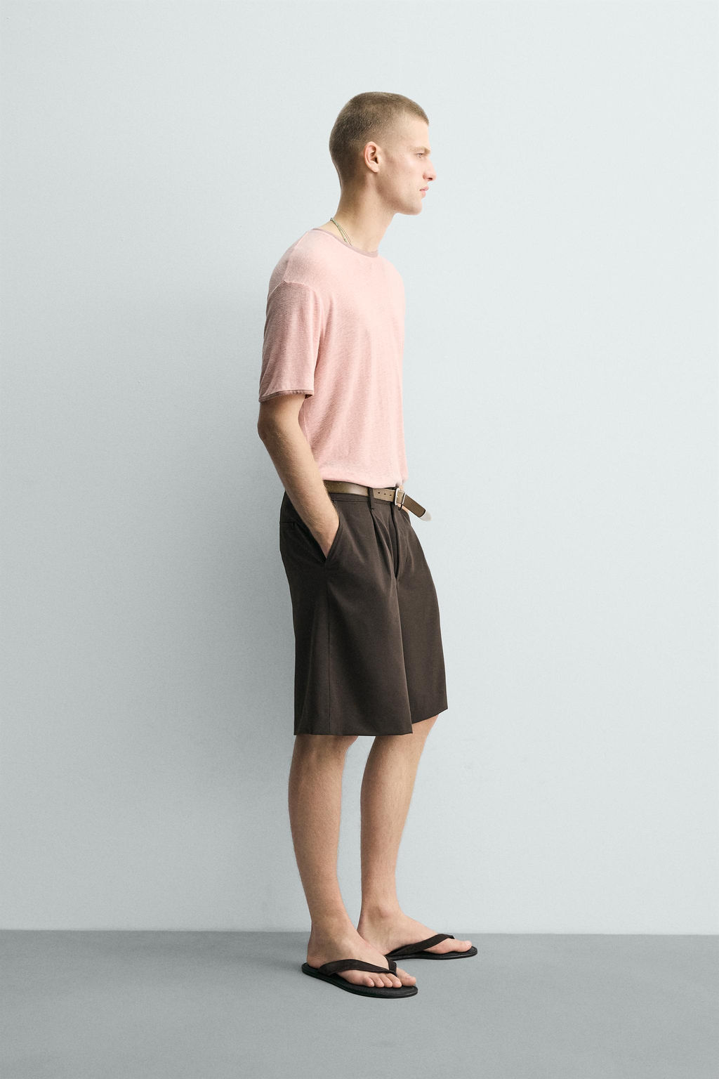 CAMISETA VISCOSA - LINO CONTRASTE / Rosa claro