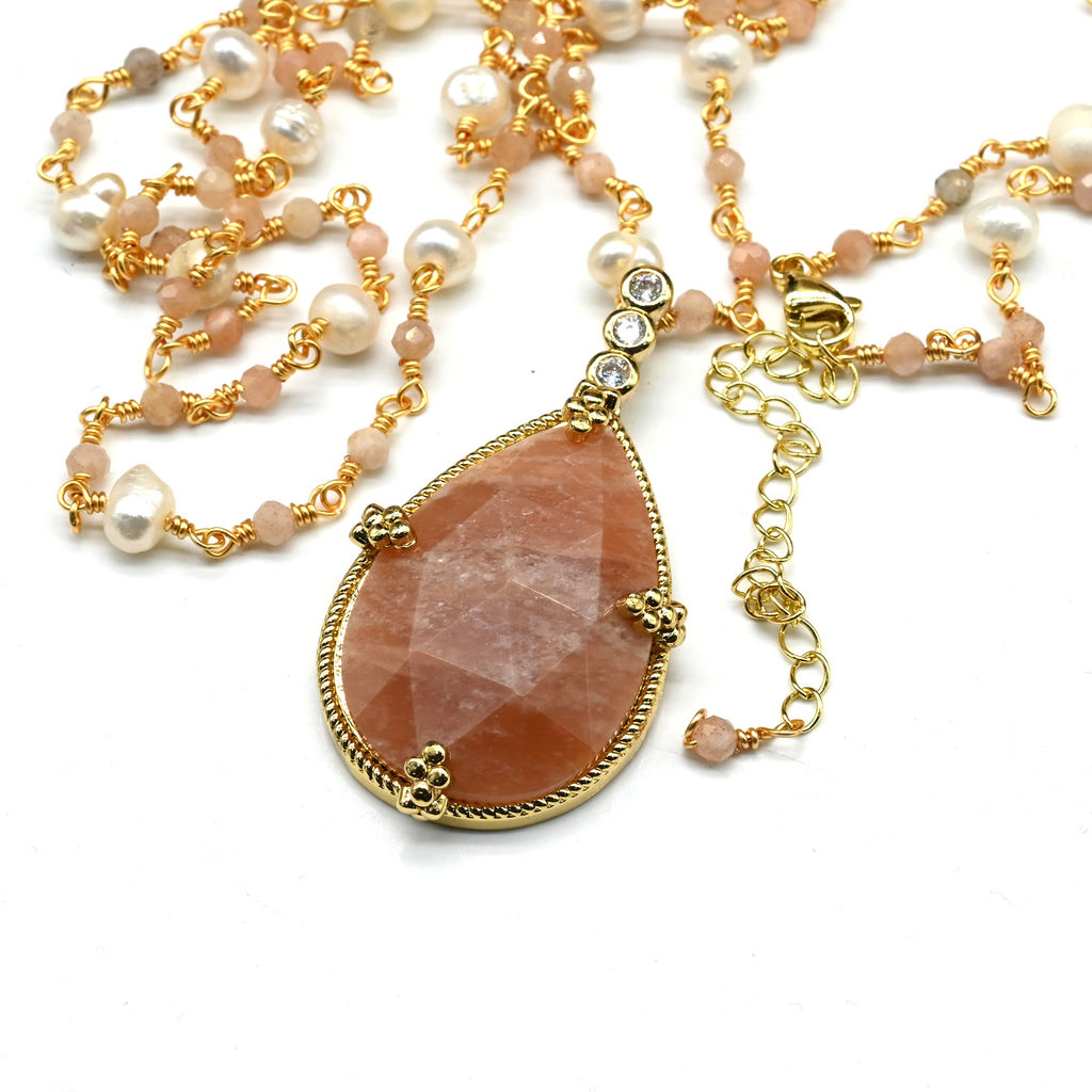 Бусы с подвеской Капля из лабрадора, 78см - Радуга камня фото 8