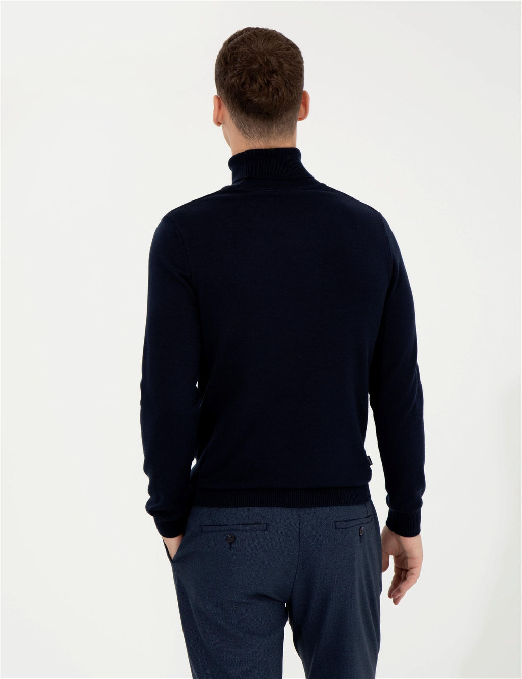 Lacivert Slim Fit Bal_k__ Yaka Basic Triko Kazak