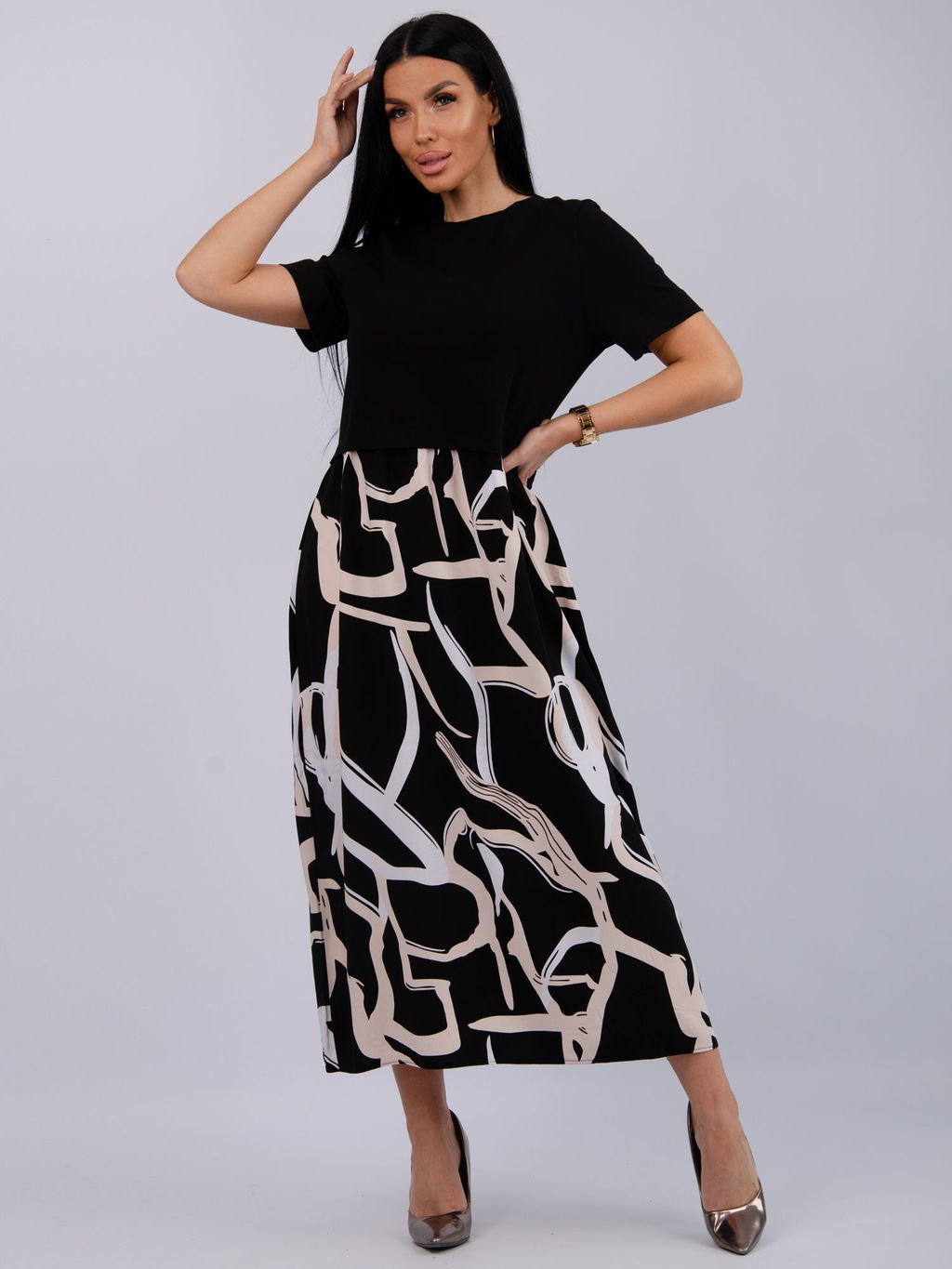 Платье "Виттория 17" абстракция, вискоза/кулирка