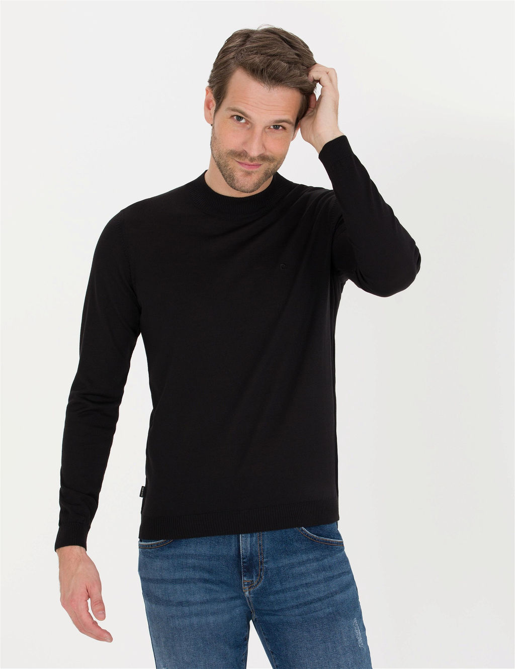 Siyah Slim Fit Bato Yaka Y_n Kar___ml_ Basic Triko Kazak - Pierre cardin фото 3