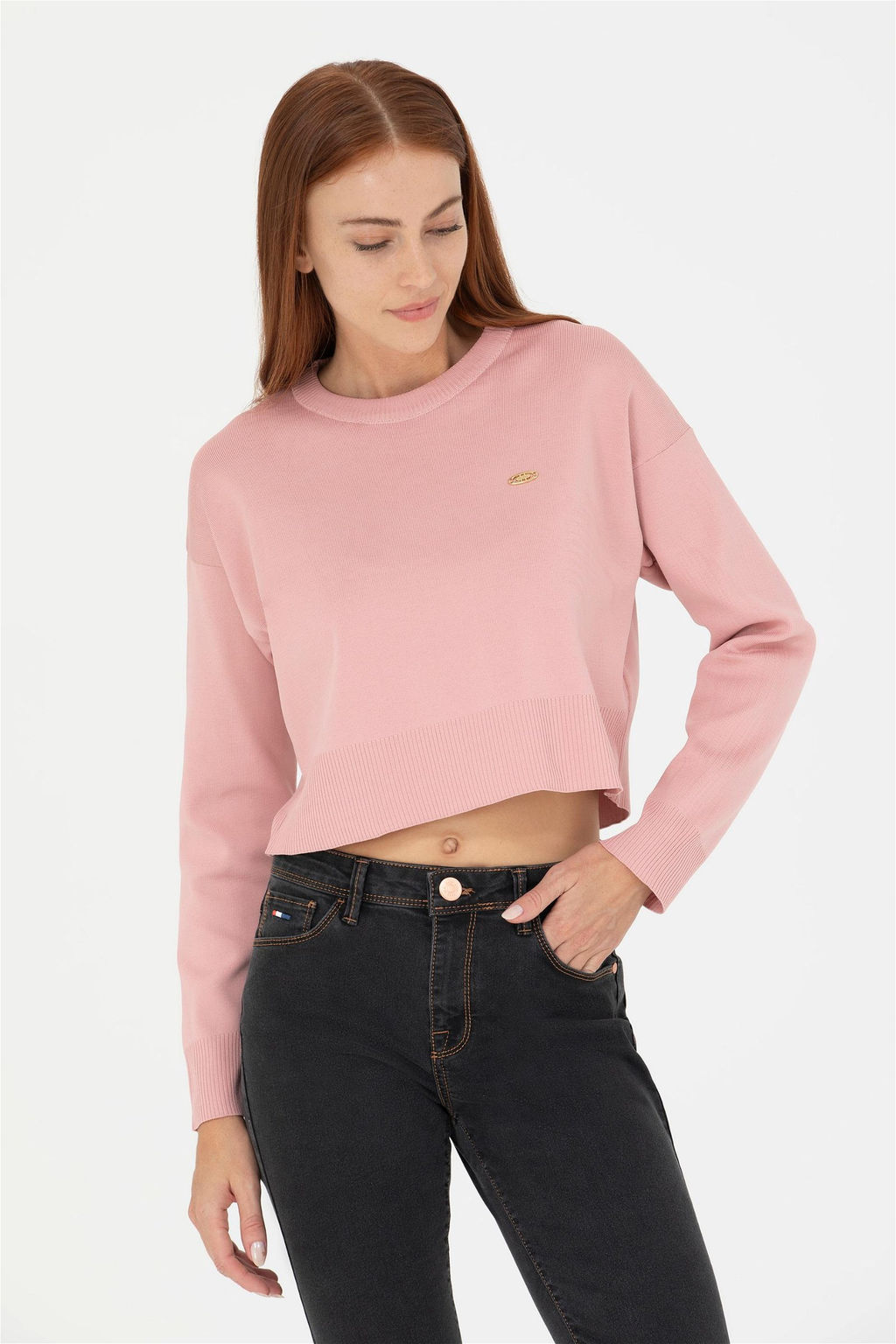 U. S. Polo Assn Женский пудровый свитер с круглым вырезом - U.s. polo assn фото 3